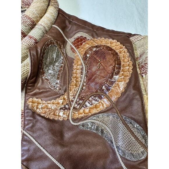 Vintage Carlo Fiori Italy Exotic Patchwork Paisley Leather Snakeskin Vest M - Picture 6 of 7